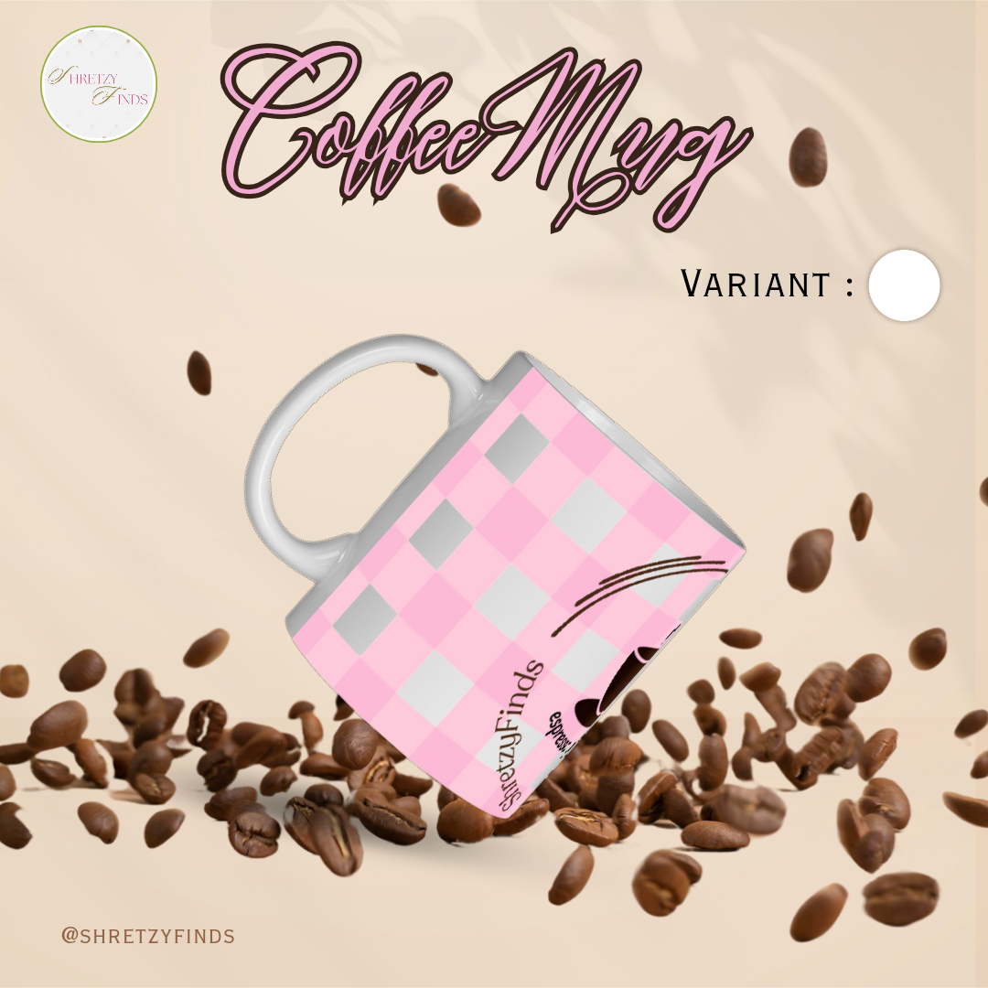 Aesthetic Checkered Mug – Ceramic | Cute Pastel Coffee & Tea Cup
