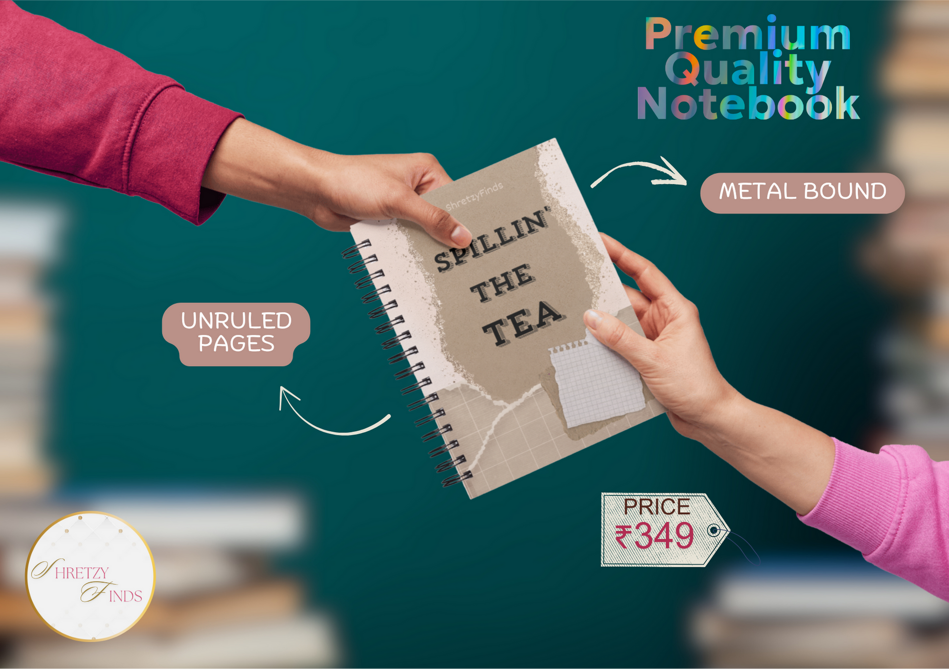 Aesthetic Soft Cover Unruled Notebook for Study, Work & Journaling – 150Pages | Spiral Bound